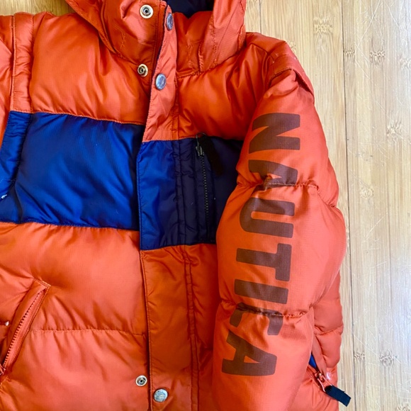 Nautica Puffer Down Jacket Vest Winter Coat Hooded kids size 3 Orange Navy - Picture 7 of 14